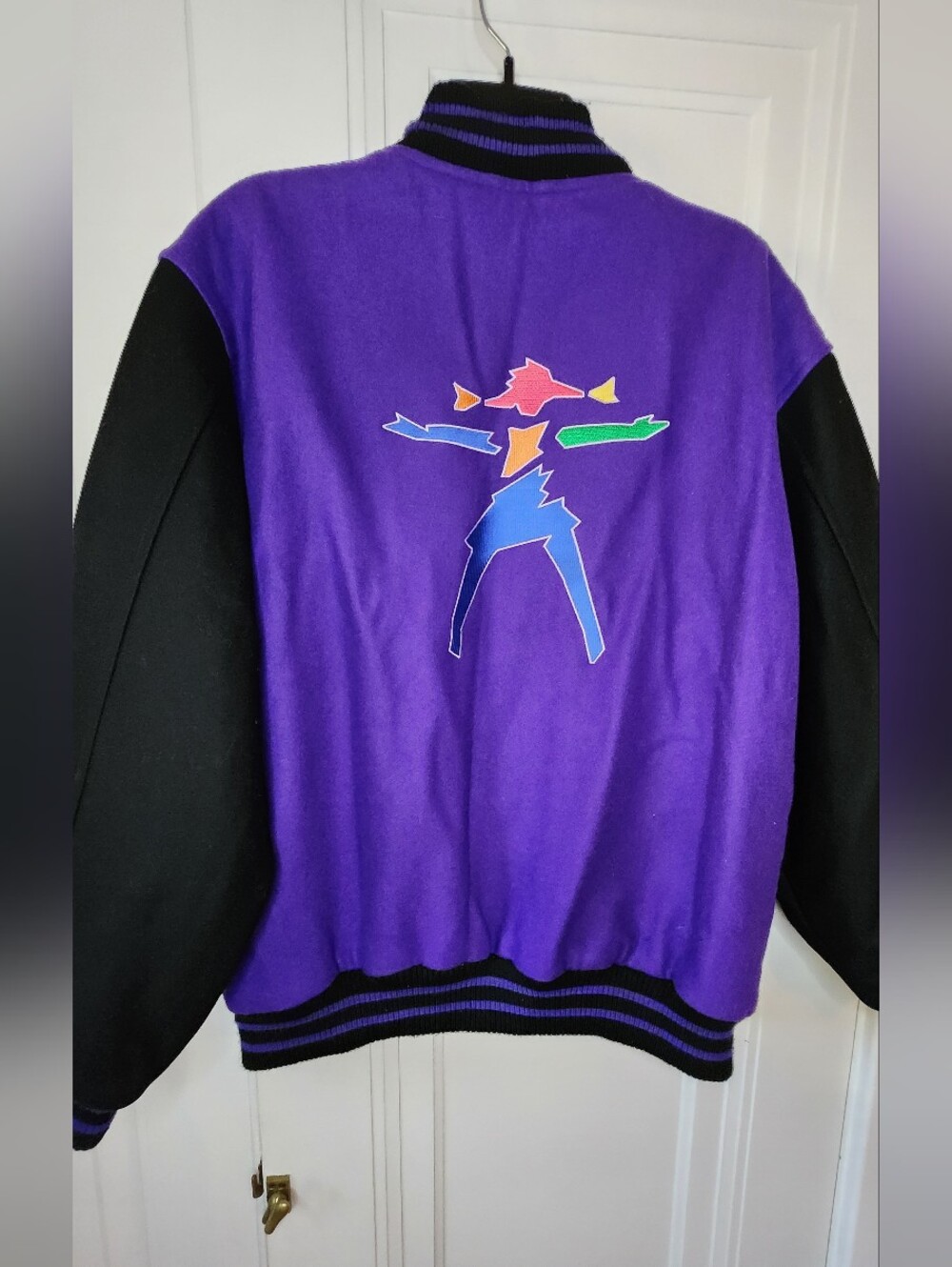 Vintage American Girl Gear XL Purple Black Wool Varsity Letterman Jacket 25" P2P
